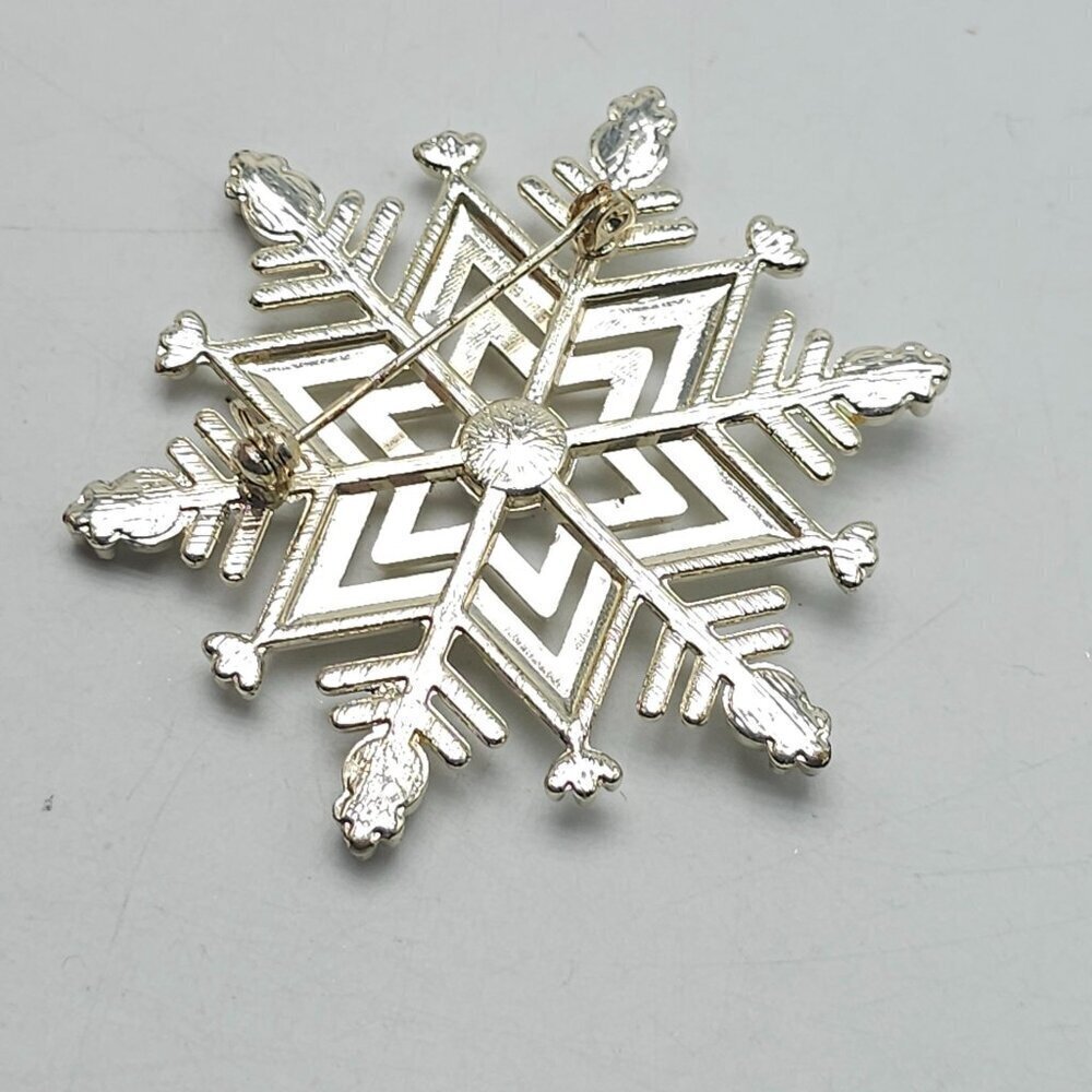 Snowflake Rhinestone Brooch Pin Silver Tone 2 Inch Diameter - Picture 3 of 4